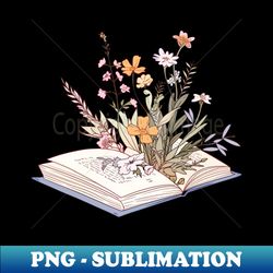 wildflowers growing from an open book - png transparent sublimation file - fashionable and fearless