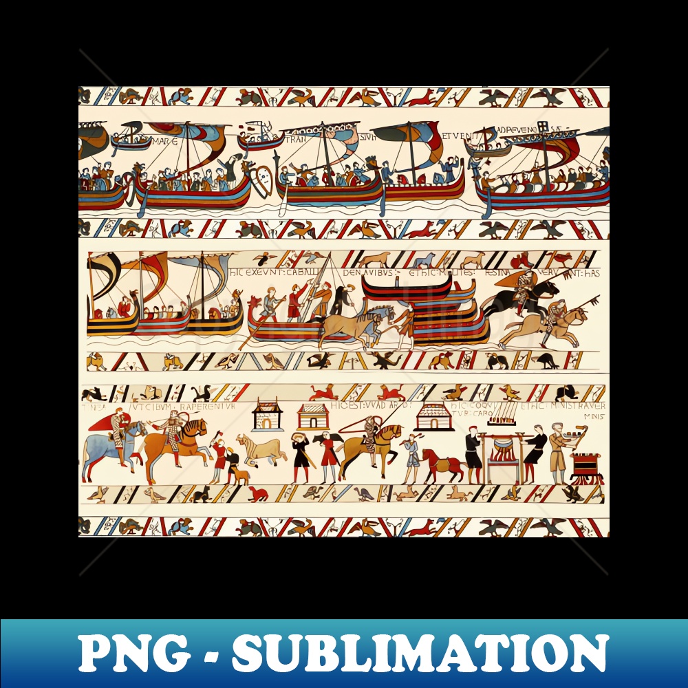 GS-20231114-2116_BAYEUX TAPESTRY BATTLE OF HASTINGS NORMAN KNIGHTS HORSEBACK AND VIKING SHIPS 8783.jpg