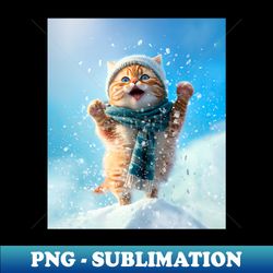 happy cute kitten snow jump - high-quality png sublimation download - bold & eye-catching