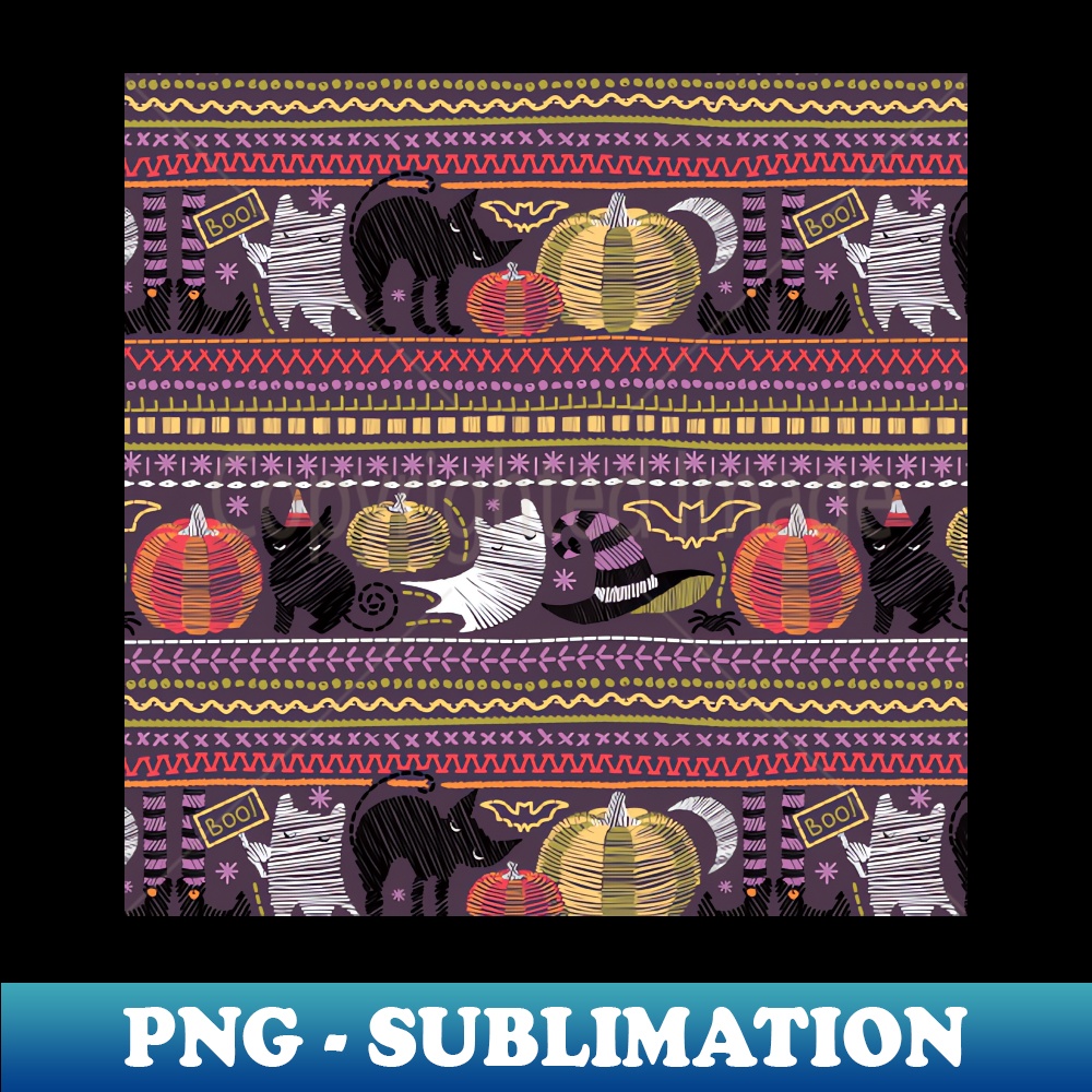 HM-20231114-7120_Embroidery Halloween black cats orange and green pumpkins white ghosts and purple stitches on purple beet background 9104.jpg