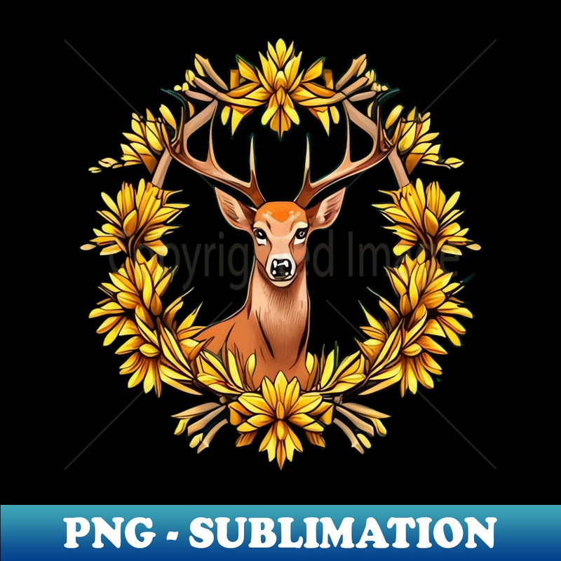 JQ-20231114-636_A White Tailed Deer Surrounded By Goldenrod Nebraska State Tattoo Art 4795.jpg