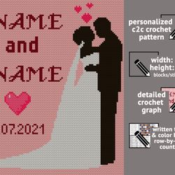 Custom wedding c2c graph, personalized c2c graphghan crochet pattern /Chart / Graph including written patterns