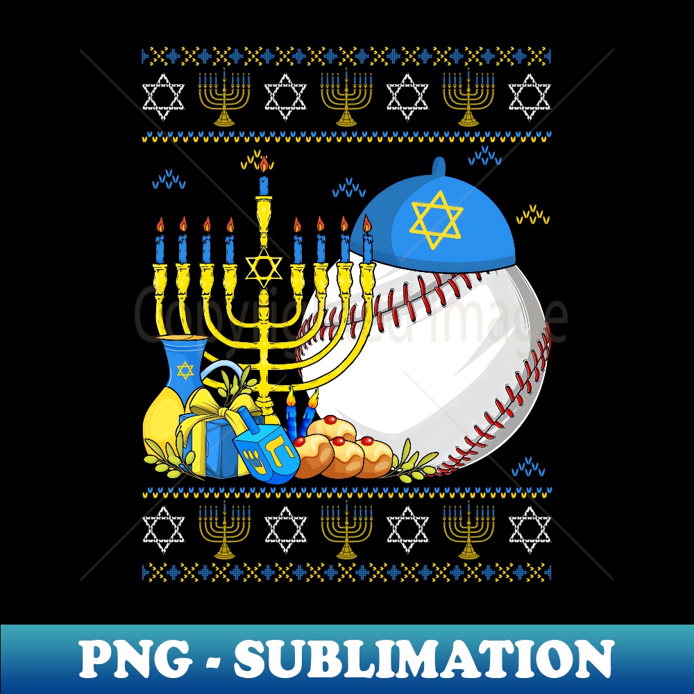 MH-20231114-8318_Funny Baseball Ball Menorah & Dreidel Ugly Hanukkah Sweater Long Sleeve 1.jpg