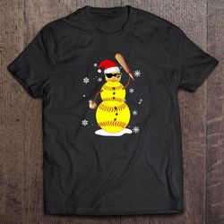 Softball Snowman Santa Hat Christmas TShirt