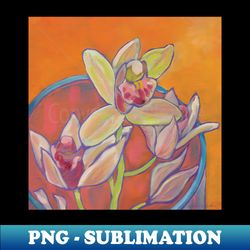 orchids on orange in glass vase - modern sublimation png file - capture imagination with every detail