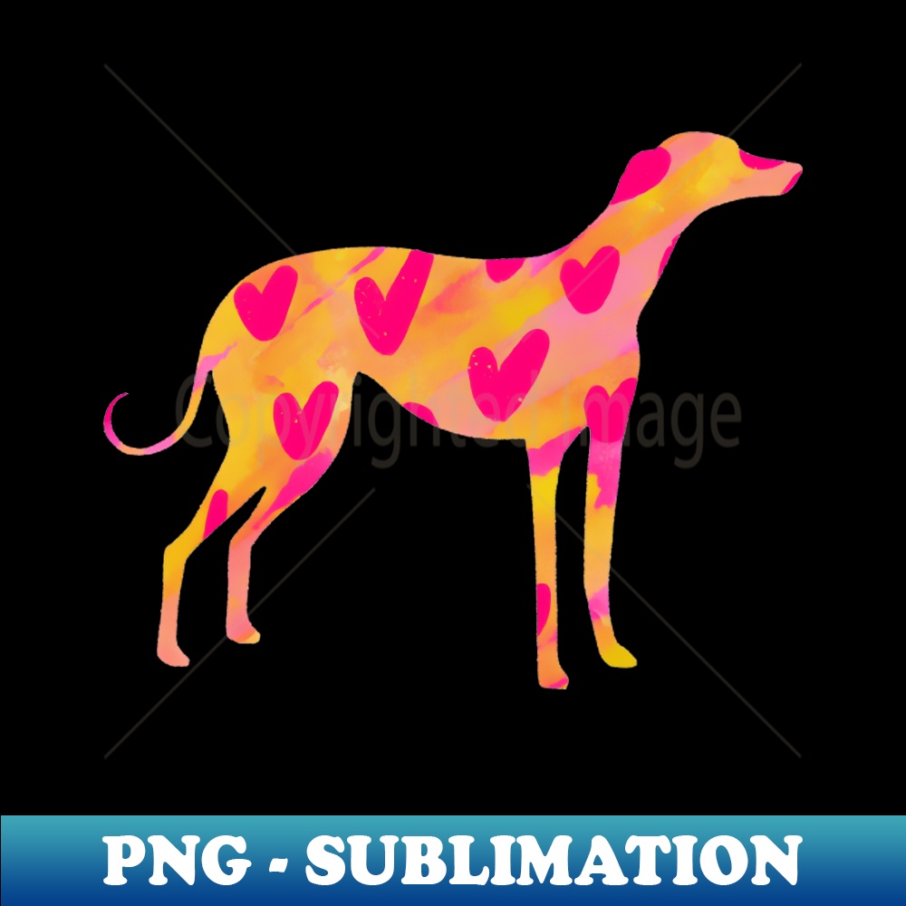 PJ-20231114-23129_Yellow with pink hearts love Greyhound dog on coloured background 4081.jpg