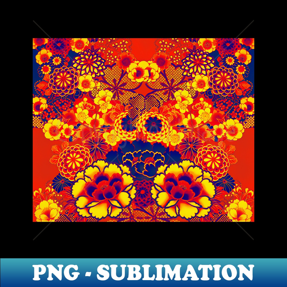 PQ-20231114-1366_ANTIQUE JAPANESE FLOWERS BLUE RED ORANGE YELLOW Wild Roses Kimono Style Floral 1767.jpg