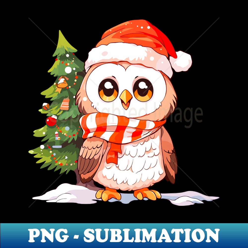 QV-20231114-5804_Cute Owl wearing Santa hat near Christmas tree 7987.jpg