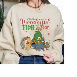 winnie the pooh christmas tree sweatshirt, the most wonderful time of the year winnie the pooh christmas lights shirt, p