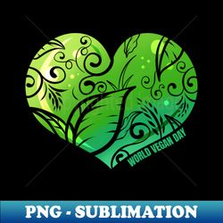 green heart with ornaments veganism world vegan day - aesthetic sublimation digital file - create with confidence