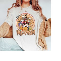 disneyland halloween shirt, mickey and friends halloween shirt, disney pumpkin shirt, disney skeleton shirt, retro micke