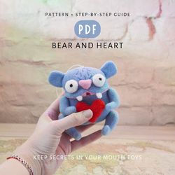 Bear and Heart - Cute Toy Sewing Pattern PDF and Easy DIY Tutorial - Instant Download - Digital Pattern.
