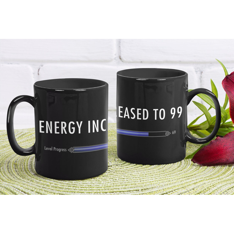 Energy Increased to 99 Skyrim Coffee Mug Leveling IRL Funny Gamer Mug RPG Gamer Skyrim Gift Black Mug For Gamers EPIC (black mug).jpg