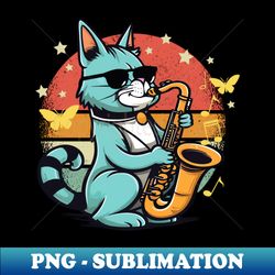 Saxophone Jazz Cat - For Saxophone players and Fans - Sublimation-Ready PNG File - Enhance Your Apparel with Stunning Detail