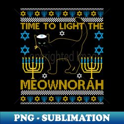 light the meownorah jewish cat menorah lover ugly chanukah long slee - high-resolution png sublimation file - bring your designs to life