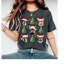 french bulldog christmas tree shirt, dog christmas shirt, bulldog lover shirt, christmas santa french bulldog shirt, cut