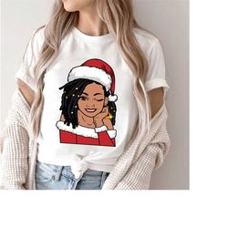 merry christmas santa black girl shirt, melanin christmas shirt, black mrs. santa christmas shirt, afro woman christmas