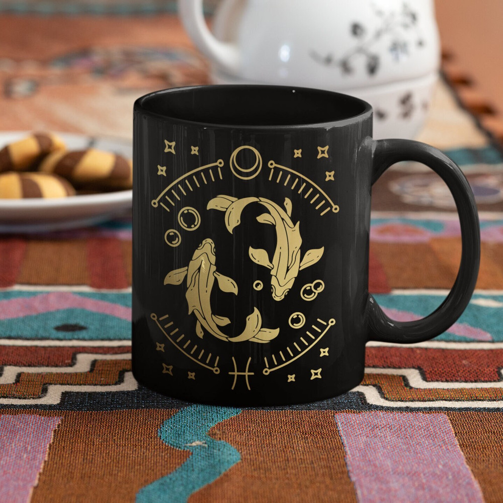 Pisces Mug Zodiac Gifts Astrology Mug Pisces Gifts Horoscope Birthday Gift for Her Pisces Birthday March April Cup Black Gold Coffee Mug.jpg