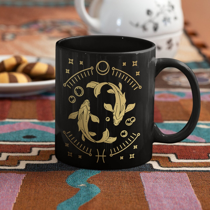 Pisces Mug Zodiac Gifts Astrology Mug Pisces Gifts Horoscope Birthday Gift for Her Pisces Birthday March April Cup Black Gold Coffee Mug.jpg