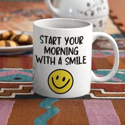 start your morning with a smile, happy mug smiley positivity gift, recovery gift large coffee mug