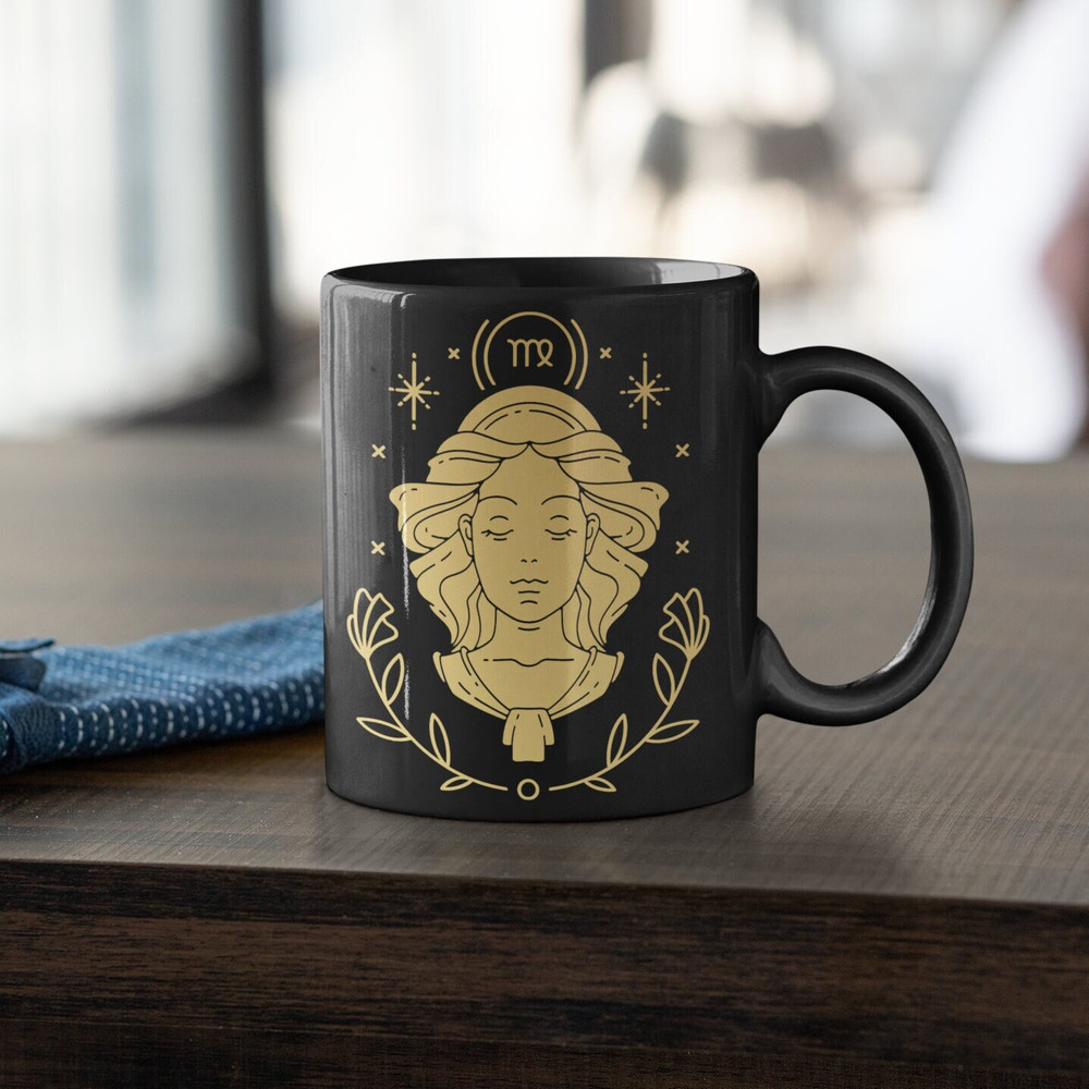 Virgo Mug Zodiac Gifts Astrology Mug Virgo Gifts Horoscope Birthday Gift for Her Virgo Birthday September August Cup Black Gold Mug.jpg