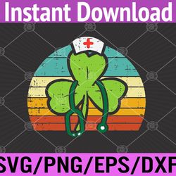 shamrock nurse stethoscope retro st patricks day nurses rn svg, eps, png, dxf, digital download