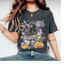 retro disney halloween 2023 trick or treat comfort colors shirt, mickey and friends tee, walt disney world magic kingdom