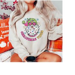 christmas vibes sweatshirt, cute santa sweatshirt, christmas santa sweatshirt, pink christmas sweatshirt, santa lover sh