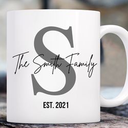 personalized family name coffee mug, custom name mug est date, personalized coffee mug