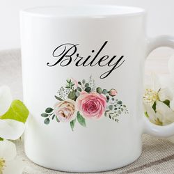 personalized name mug for women girls, custom name coffee mug, name coffee cup floral design