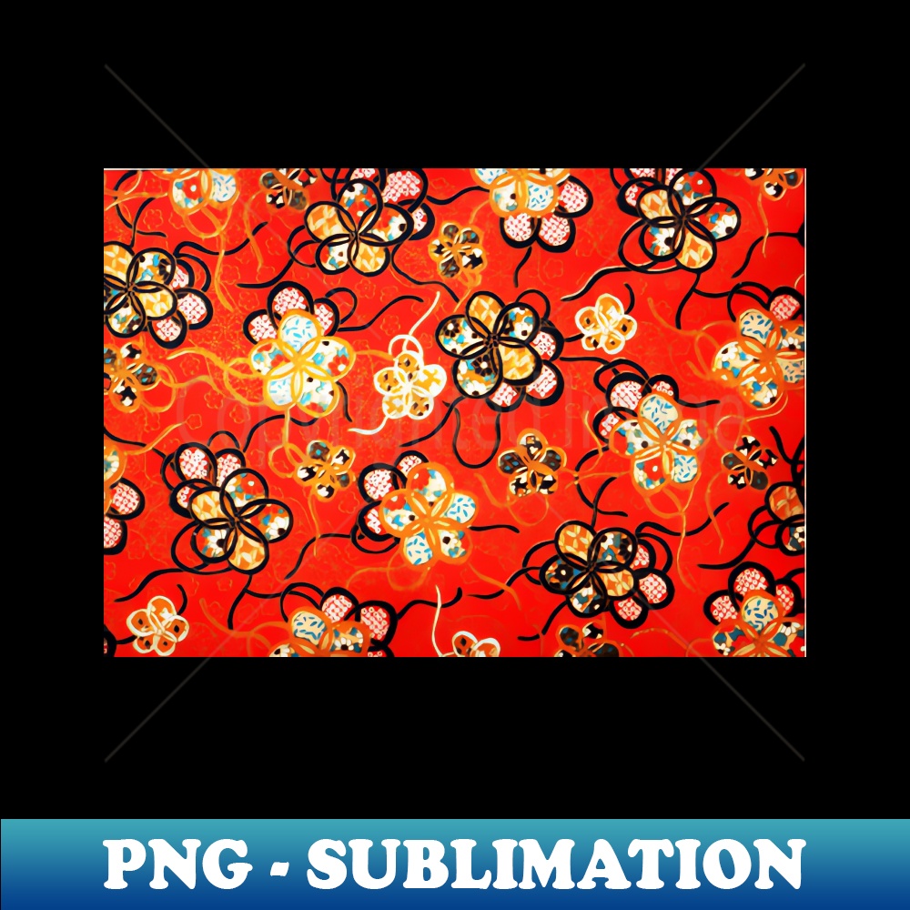 XA-20231114-19827_STYLIZED FLOWERS BLACK WHITE RIBBONS IN BRIGHT RED Antique Japanese Floral 2720.jpg