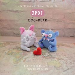 Dog and Bear: Two PDFs of Cute Toy Sewing Patterns and DIY Tutorials for Your Instant Digital Download.