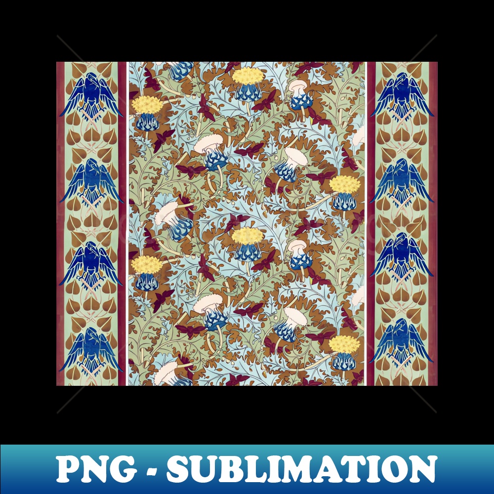 YS-20231114-17433_RAVENSCICADASYELLOW WHITE THISTLES WITH GREEN LEAVES Art Nouveau Floral Pattern 4449.jpg