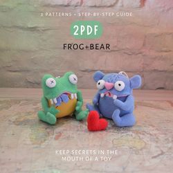 Frog and Bear - Set of 2 PDFs. Cute toys sewing patterns and DIY tutorial. Instant download. Digital patterns.
