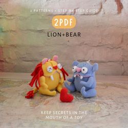 Lion and Bear - Set of 2 PDFs. Cute Sewing Patterns and DIY Tutorial for Kids. Instant Download - Digital Patterns.