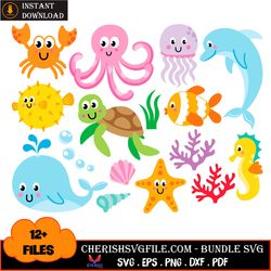 12 kind of underwater animal bundle svg, dophin svg, jellyfish svg, animal svg