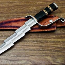 handmade pirate style forged d2 steel hunting knife with leather sheath , am industry