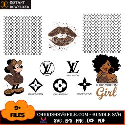 9 files high fashion brand louis vuittion logo bundle svg, trending svg