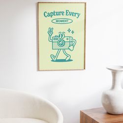 Capture Every Moment Poster, Retro Photography Print, Retro Wall Art, Camera Illustration Print, Photography Quote, Gift