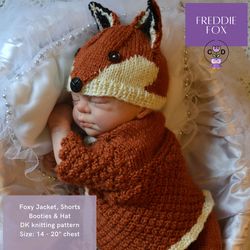Freddie Fox - Baby knitting pattern. Baby fox outfit knitting tutorial.