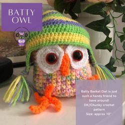 batty basket owl crochet pattern. storage basket crochet tutorial.