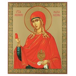 St. Maria Magdalene | Silver and gold foiled large XLG Russian icon on wood | Size: 15.7" x 13"