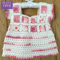 Puffy Piper - Kids Crochet Pattern. Granny Square Top/Dress crochet tutorial.