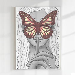 a girl in a butterfly mask. metaphorical illustration. digital art. png.