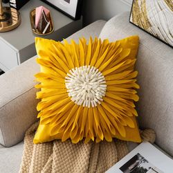 Cushion Waist Cushion Case,  45*45 cm Velvet Stitching 3D Chrysanthemum Cushion, Fashion Modern Style