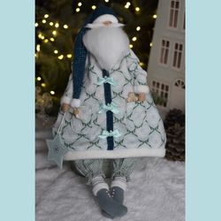 Santa Handmade Tilda in Turquoise Christmas Decor Doll Christmas Gift Handmade Santa collectible doll Interior Santa