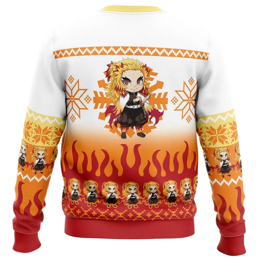 Chibi Christmas Kyojuro Rengoku Demon Slayer Ugly Hoodie 3D Zip Hoodie 3D Ugly Christmas Sweater 3D Fleece Hoodie