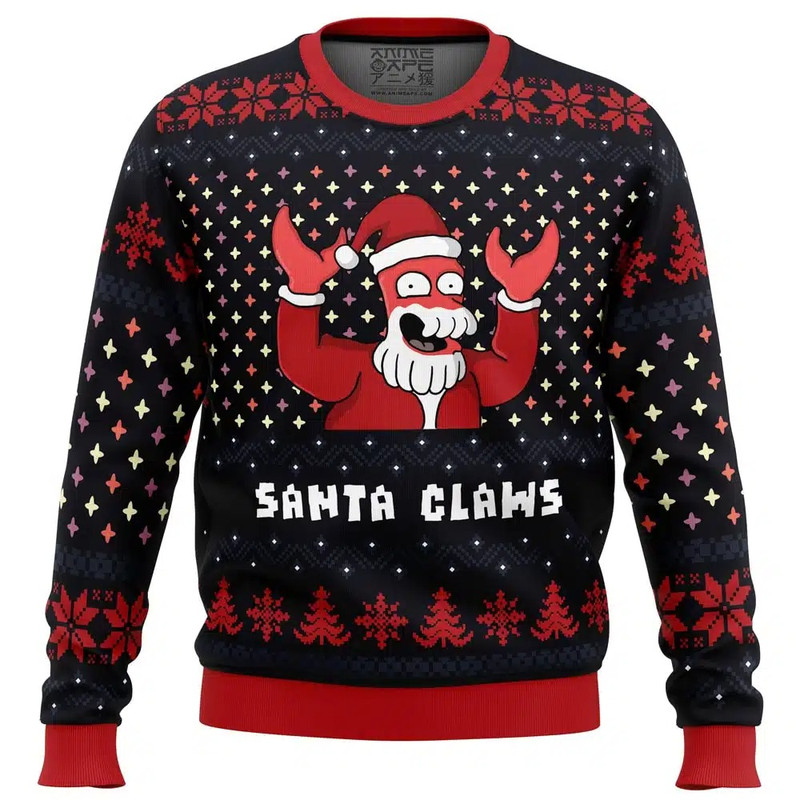 Xmas Ugly sweater Santa Claws Zoidberg Futurama Ugly Hoodie 3D Zip Hoodie 3D Ugly Christmas Sweater 3D Fleece Hoodie