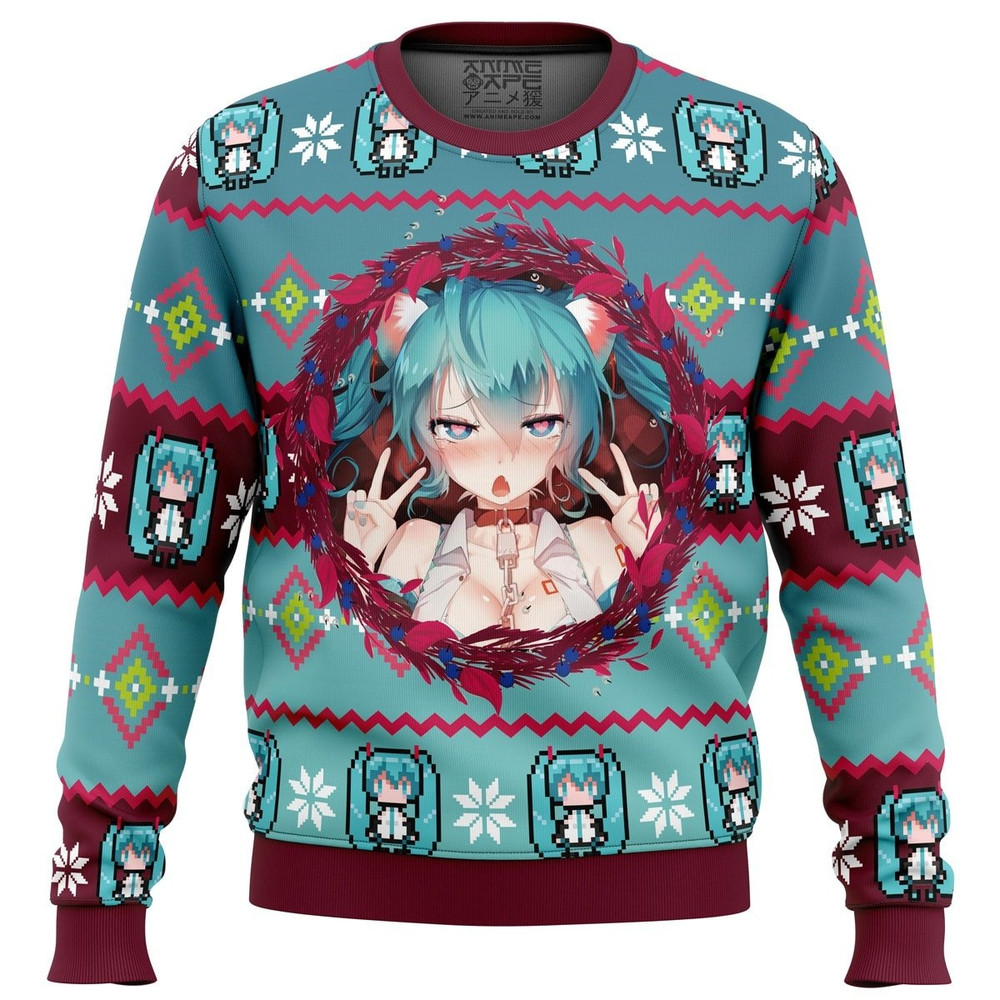 Ahegao Hatsune Miku All Over Print Ugly Hoodie 3D Zip Hoodie 3D Ugly Christmas Sweater 3D Fleece Hoodie