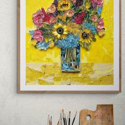 Original quilled wall art Paper painting Bouquet with sunflowers | Quilling Art